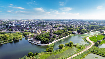Aerial photography of Zhouzhuang ancient town scenery