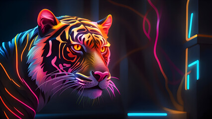 Illustration of neon color tiger.