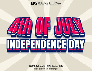 Editable text effect Independence Day 3D Cartoon template style premium vector
