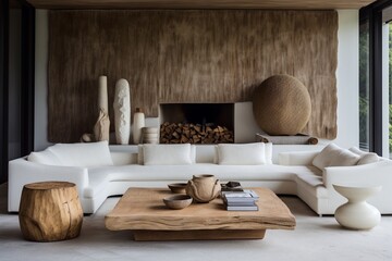 Room interior inspired by wooden, natural materials and colours