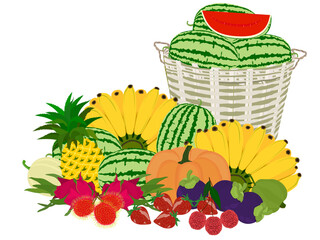 Mixed fruits on a white background.