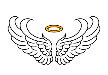 line art angel wings with gold rings