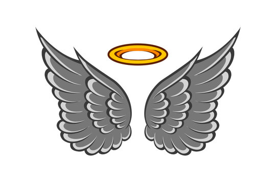 Vector cute angel wings with gold ring
