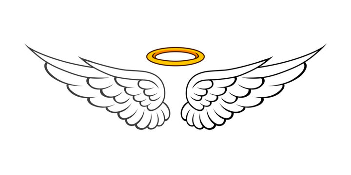 Vector line art angel wings with golden rings