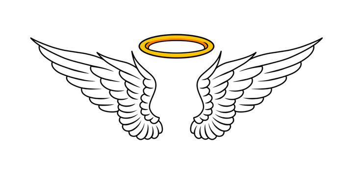line art angel wings with gold rings