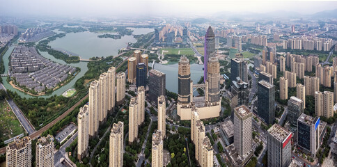 Aerial photography of modern urban architectural landscape in Shaoxing, China