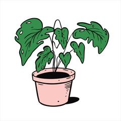 Green plant in a pot. Houseplant sign flat design vector illustration.
