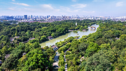 Aerial photography of Slender West Lake Park scenery in Yangzhou, China