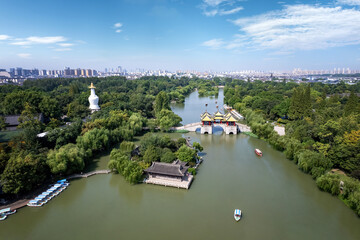 Aerial photography of Slender West Lake Park scenery in Yangzhou, China