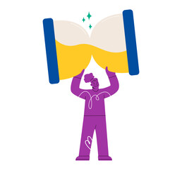 Woman carries a giant sand clock. Time management concept. Colorful vector illustration