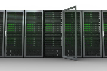 Digital png illustration of server room on transparent background