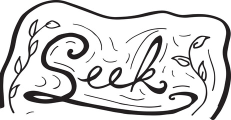 Digital png illustration of seek text and black decoration on transparent background