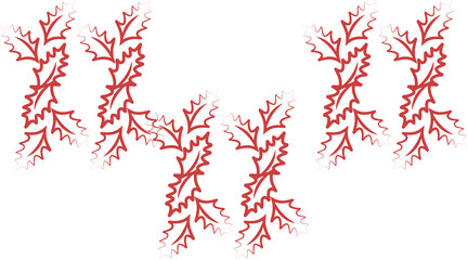 Digital png illustration of red holly leaves pattern on transparent background
