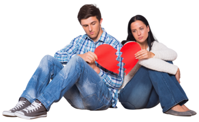 Digital png photo of caucasian couple with broken heart on transparent background