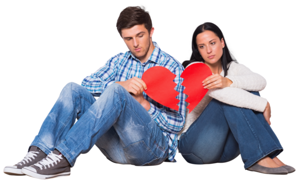 Digital png photo of caucasian couple with broken heart on transparent background