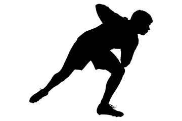 Digital png illustration of silhouette of male rugby player on transparent background