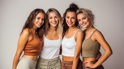 Women fitness friends smiling happily in an active pose. Generative AI