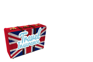 Digital png illustration of suitcase with travel insurance text on transparent background