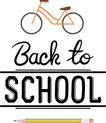 Digital png illustration of bicycle and pencil with back to school text on transparent background