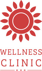 Digital png illustration of red flower with wellness clinic text on transparent background