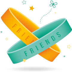 Digital png illustration of yellow and green bracelets with friends text on transparent background