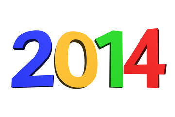 Digital png illustration of 2014 text in colourful numbers on transparent background