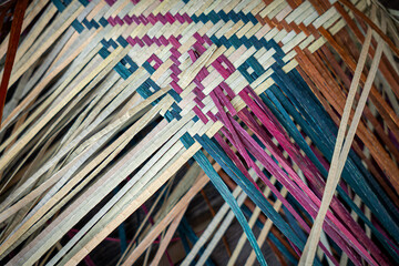 Close up, Beautiful Handcraft texture of kajood (Bulrushes, Lepironia Articulata) using as a material for Natural handicraft products e.g., bags, basket. at Thale Noi, Phatthalung, south of Thailand