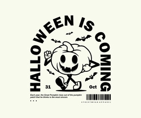 Vintage illustration Retro Poster cartoon character of pumpkin Graphic Design for T shirt Street Wear and Urban Style