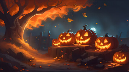 Scary halloween pumpkins illustration.