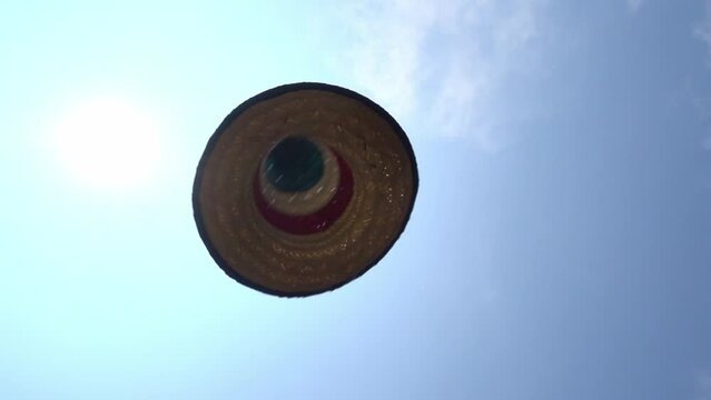 A Mexican sombrero flying in the air