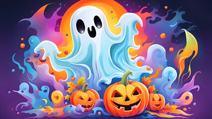 Fototapeta na wymiar Illustration of halloween pumpkin and ghost.