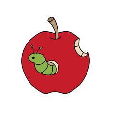 Red apple with a worm Illustration