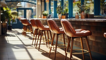 Fototapeta na wymiar upholstered stools in a restaurant