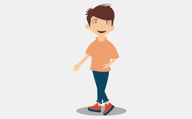 vector teenager boy cartoon character, boy with happy smile on white background.