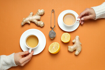 Cold treatment, healthcare concept - tea with ginger