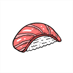 Asian food sushi with fish flat design colorful vector illustration.