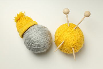 Knitting, concept of cozy home hobby in cold season