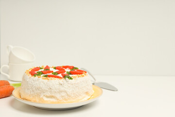 Tasty and delicious food concept - carrot cake