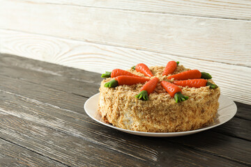 Tasty and delicious food concept - carrot cake