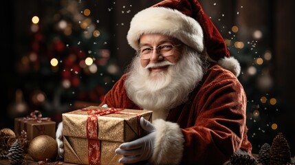 Santa Claus is holding Christmas gifts for giving. Generative AI
