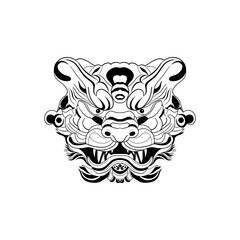 Dragon line art, Pi Xiu Chinese mythical hybrid creature, Chinese lucky animal mascot, guardian lion, Chinese dragon artwork black line stencil isolated on white PNG