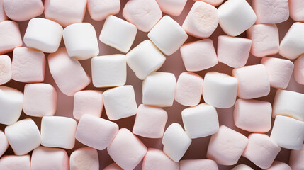 Marshmallows background. Texture of colorful mini marshmallows. Generative AI