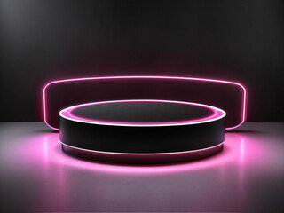 3D rendering exhibition background Background of 3D product display space  Empty podium in empty blue scene with diagonal blue line neon lamps on background.
