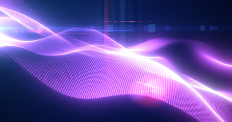 Purple glowing magic waves from energy particles abstract background - obrazy, fototapety, plakaty