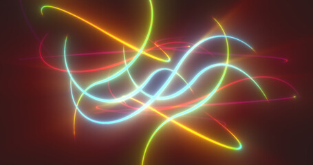 Abstract multicolored glowing bright magical energy lines on a black background
