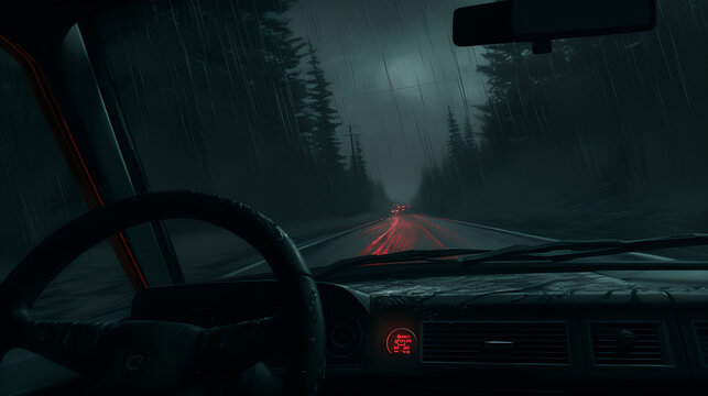 Embracing the mystery of the dark, as the car glides through the nocturnal symphony. 