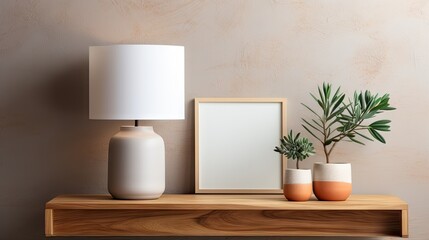 Empty poster wood frame mockup in living room interior with window light shade
