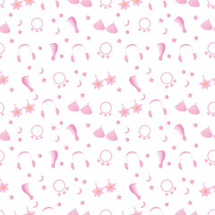 Pink items seamless pattern for a girl