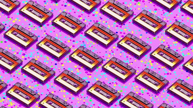 Seamless Pattern Isometric Tape Cassette For Minimal Art is motion footage for Art films and cinematic in retro scene. Also good background for scene and titles, logos.