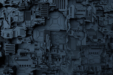 3d illustration of a realistic model of a robot or blue cyber armor. Close-up equipment for mining crypto-bitcoin  ether. Video cards  motherboards © Виталий Сова